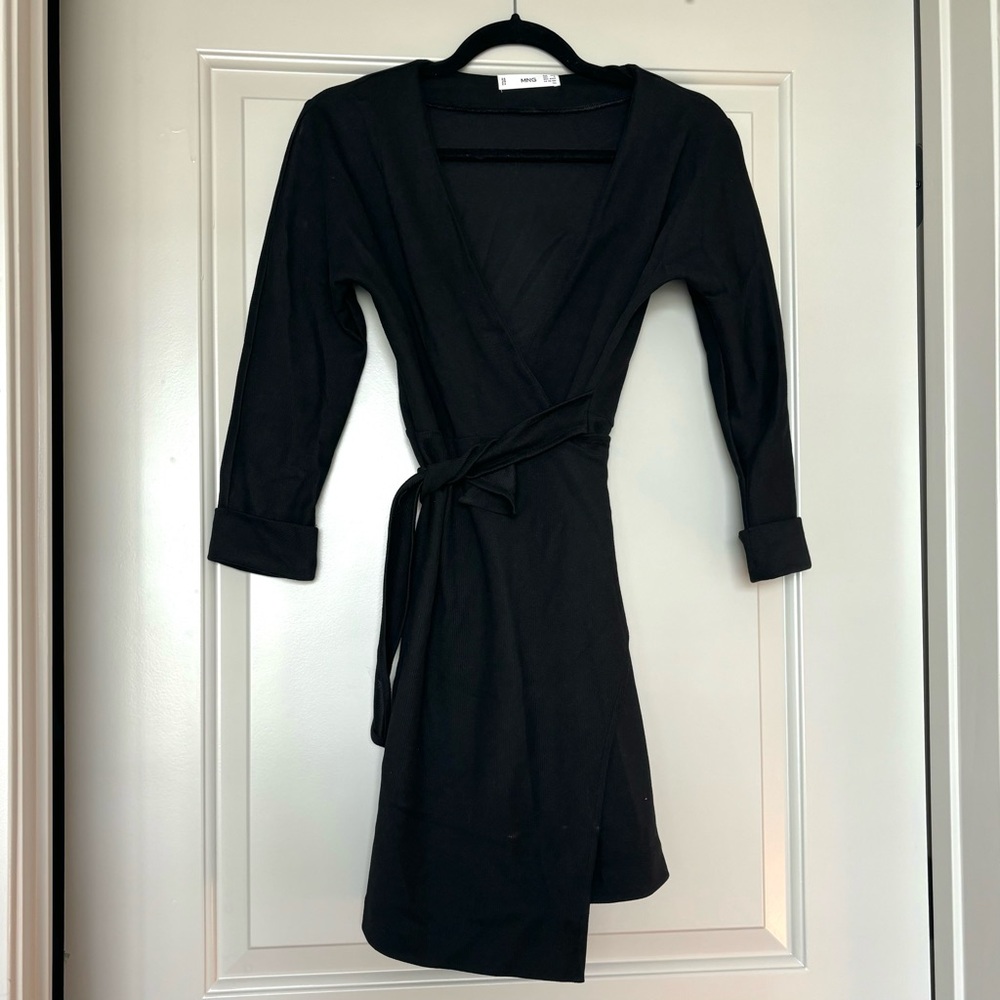 Mango Black Long Sleeve Wrap Dress